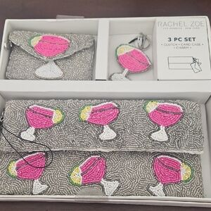 Rachel Zoe Beaded Clutch Set with Pink and White Cocktail Design
